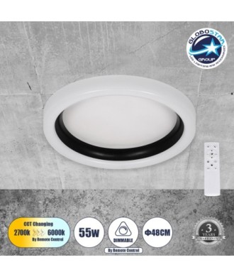 GLOBOSTAR® ARIANA 61034 Μοντέρνο Φωτιστικό Οροφής LED 55W 6376lm 120° AC 220-240V IP20 Ρυθμιζόμενο Λευκό CCT με Χειριστήριο από 2700K έως 6000K Dimmable - Lumileds SMD Chip - Λευκό Ματ & Μαύρο Ματ - Μ48 x Π48 x Υ9cm - 3 Χρόνια Εγγύηση